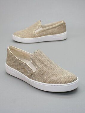 Michael Kors Ladies 7 Keaton Glitter Chain Pale Gold Mesh Slip-on Shoes Sneakers